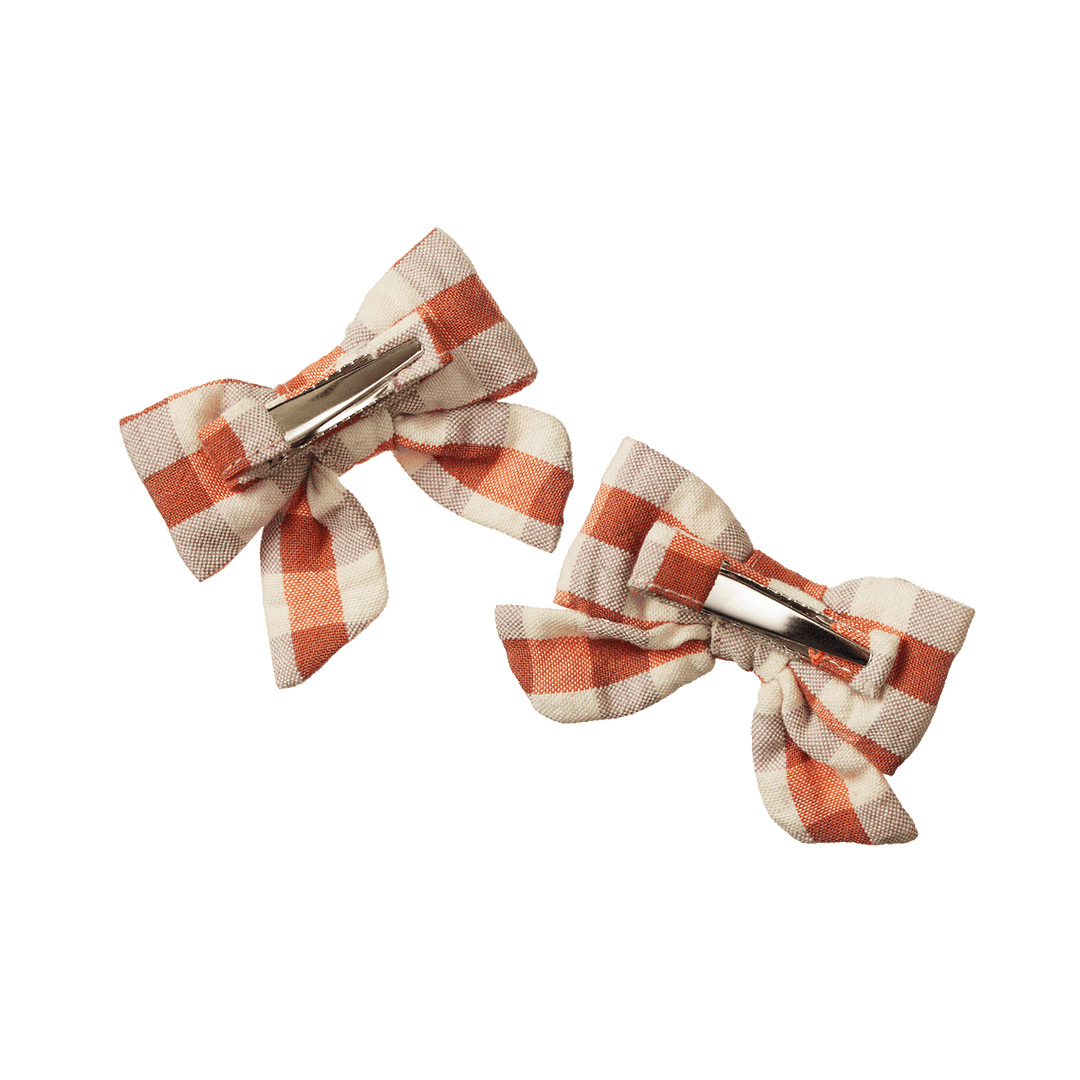 NATURE BABY - BOW HAIR CLIPS: DANDELION GINGHAM