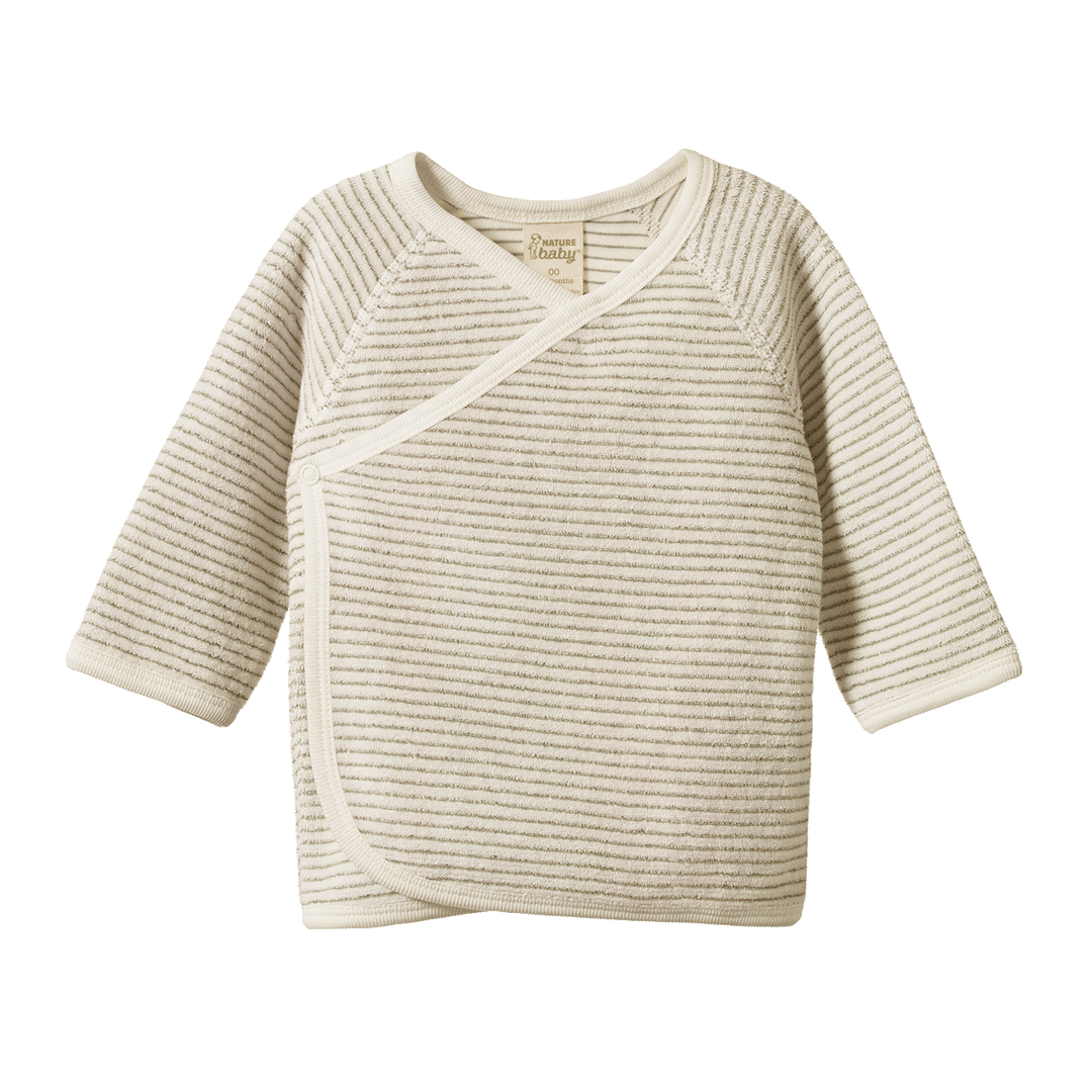 NATURE BABY - KIMONO JACKET TERRY: NETTLE PINSTRIPE [sz:NB]
