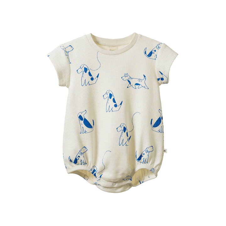 NATURE BABY - JUNO ROMPER WAFFLE: DOG WALK PRINT [sz:0-3 MTHS]