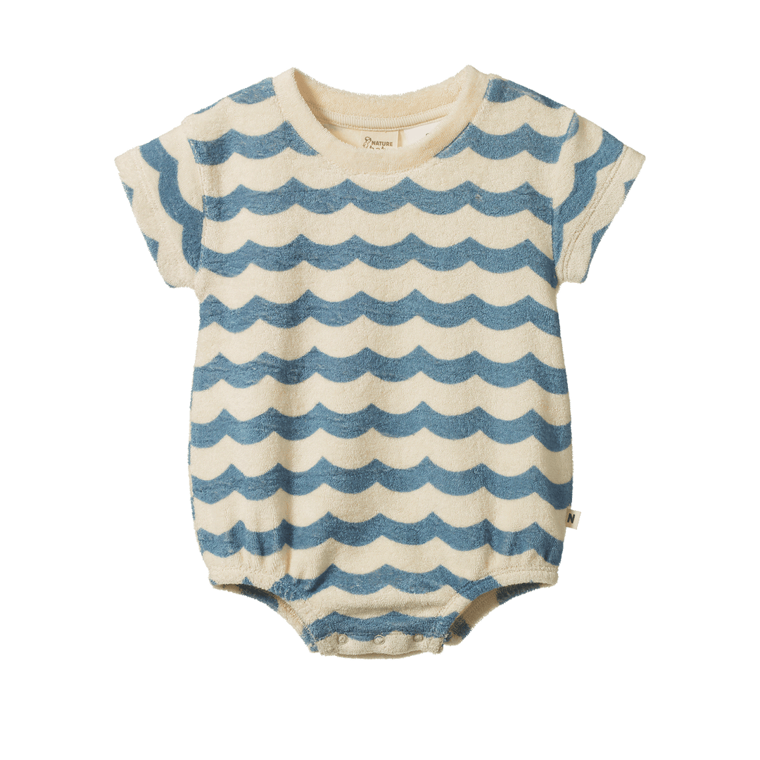 NATURE BABY - JUNO ROMPER TERRY: WAVES PRINT [sz:0-3 MTHS]
