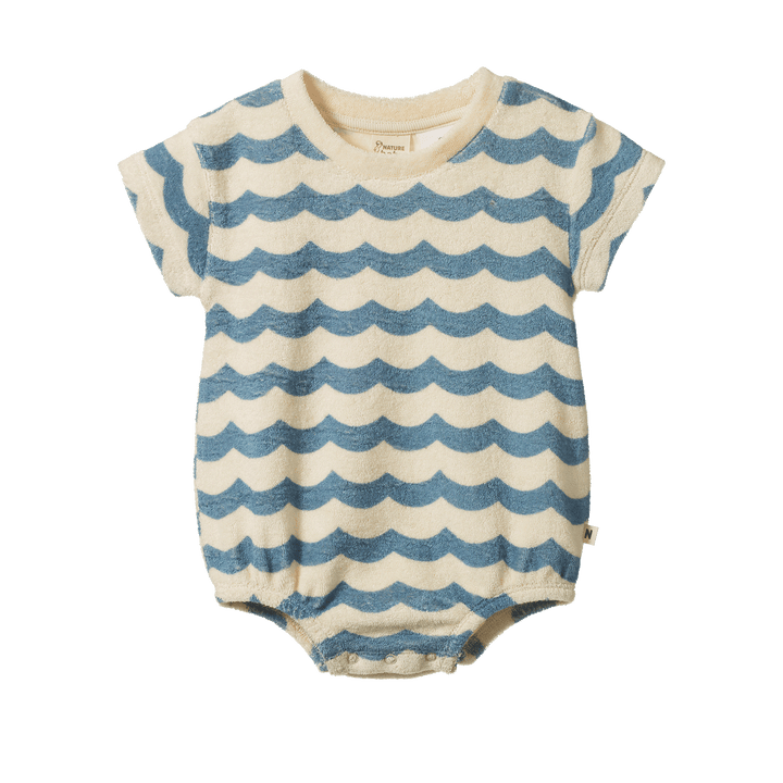 NATURE BABY - JUNO ROMPER TERRY: WAVES PRINT [sz:0-3 MTHS]