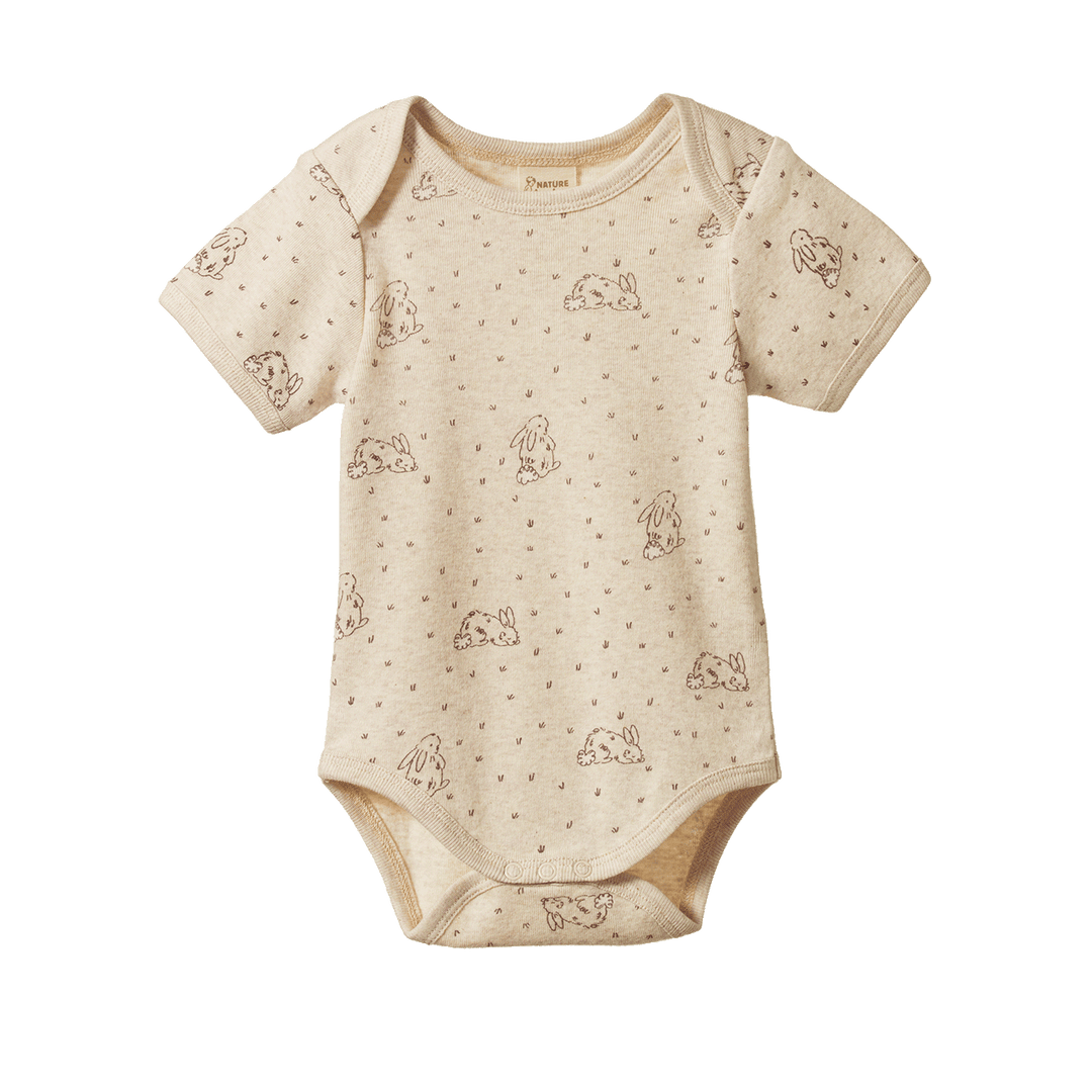 NATURE BABY - SHORT SLEEVE BODYSUIT: BRAMBLE BURROW PRINT [sz:0-3 MTHS]