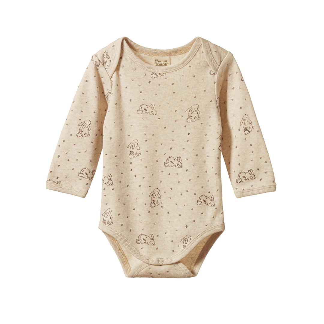 NATURE BABY - LONG SLEEVE BODYSUIT: BRAMBLE BURROW PRINT [sz:0-3 MTHS]