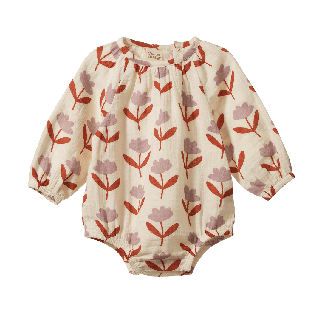 NATURE BABY - MEADOW BODYSUIT MUSLIN: FLEURETTE PRINT [sz:0-3 MTHS]