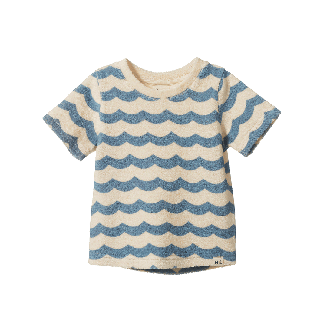 NATURE BABY - RIVER TEE TERRY: WAVES PRINT [sz:6-12 MTHS]