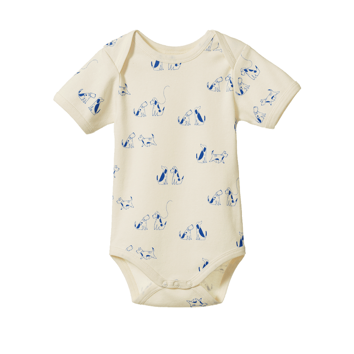 NATURE BABY - SHORT SLEEVE BODYSUIT: DOG WALK PRINT [sz:0-3 MTHS]