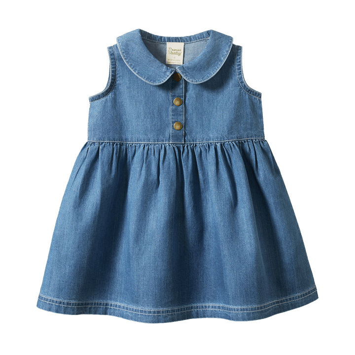 NATURE BABY - BIRDY DRESS: SKY [sz:6-12 MTHS]