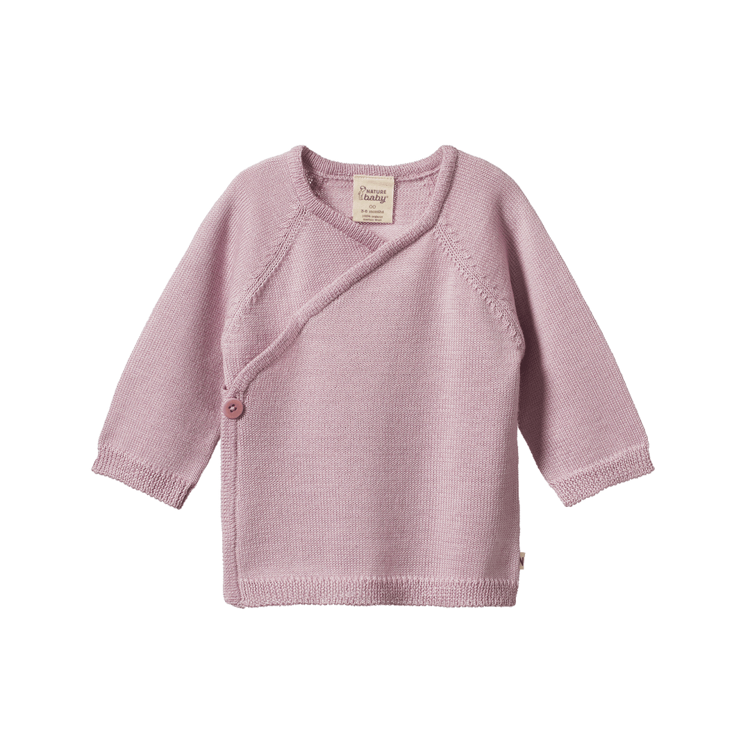 NATURE BABY - MERINO KNIT KIMONO JACKET: LILAC [sz:NB]
