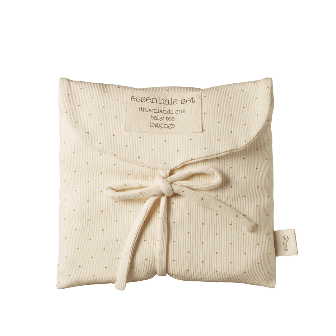 NATURE BABY - GIFTS: CARAMEL SPOT COTTON RIB ESSENTIALS SET [sz:0-3 MTHS]