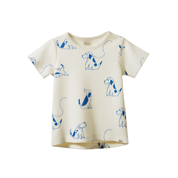 NATURE BABY - RIVER TEE WAFFLE: DOG WALK PRINT [sz:6-12 MTHS]