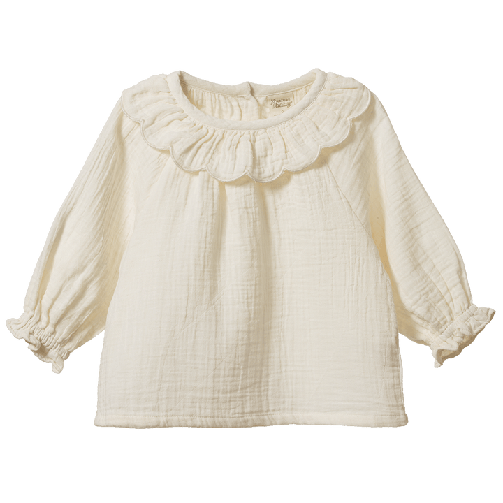 NATURE BABY - RUFFLE CAMERON BLOUSE: NATURAL [sz:3-6 MTHS]
