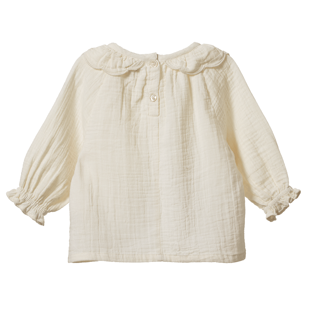 NATURE BABY - RUFFLE CAMERON BLOUSE: NATURAL [sz:3-6 MTHS]
