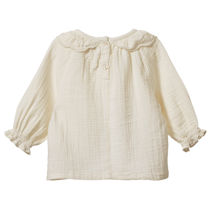NATURE BABY - RUFFLE CAMERON BLOUSE: NATURAL [sz:3-6 MTHS]