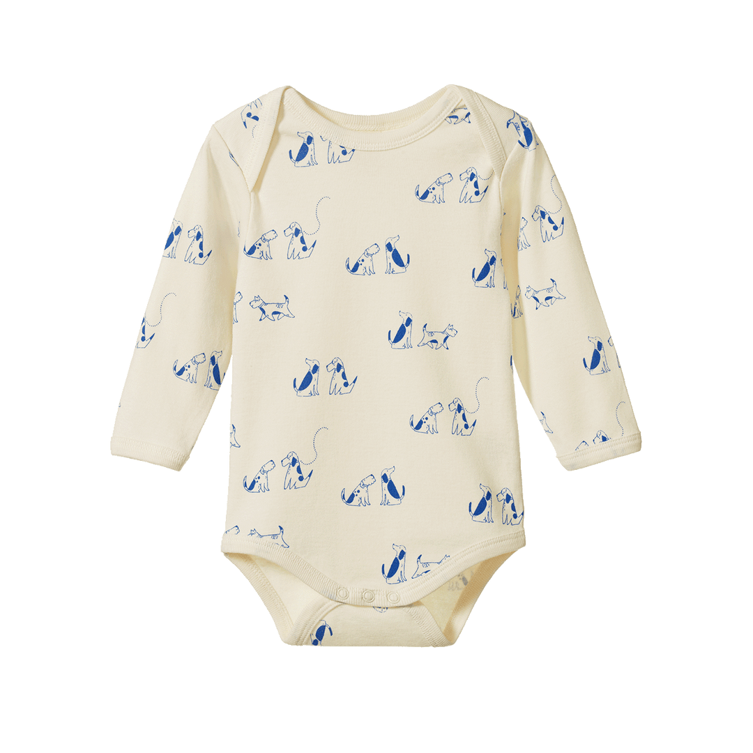 NATURE BABY - LONG SLEEVE BODYSUIT: DOG WALK PRINT [sz:0-3 MTHS]