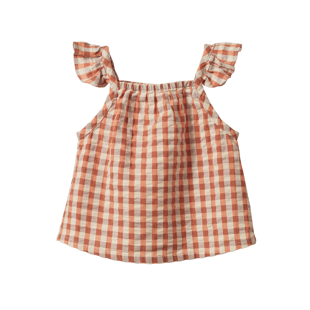 NATURE BABY - PETAL TOP: DANDELION GINGHAM [sz:6-12 MTHS]