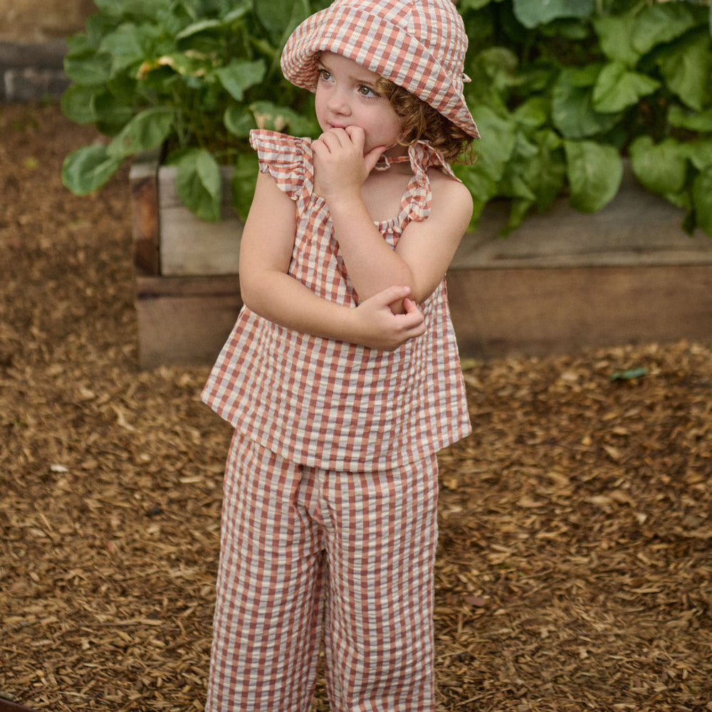 NATURE BABY - PETAL TOP: DANDELION GINGHAM [sz:6-12 MTHS]