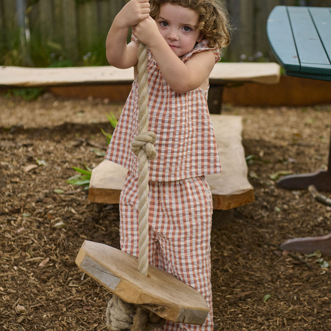NATURE BABY - PETAL TOP: DANDELION GINGHAM [sz:6-12 MTHS]