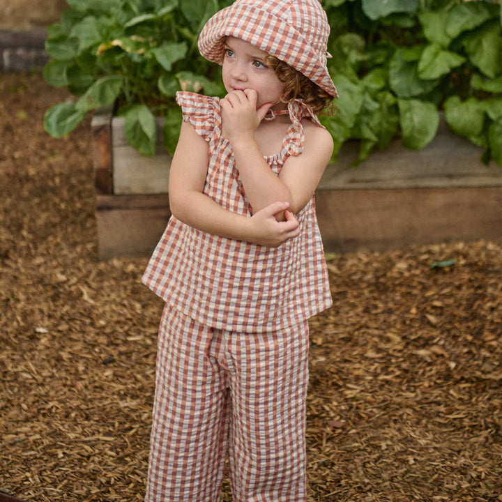 NATURE BABY - PIPPIN PANTS: DANDELION GINGHAM [sz:6-12 MTHS]