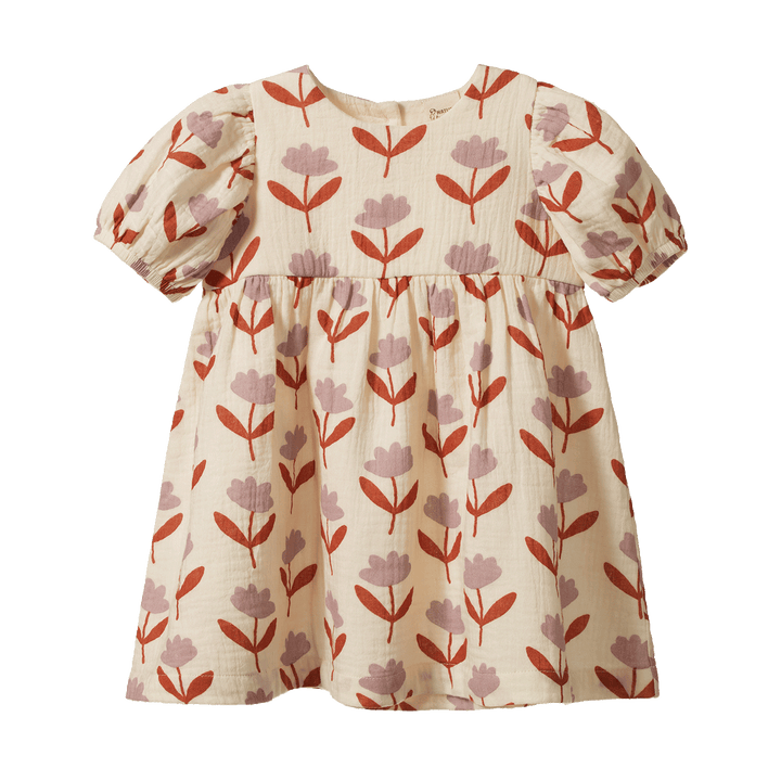 NATURE BABY - ALBERTINE DRESS MUSLIN: FLEURETTE PRINT [sz:6-12 MTHS]
