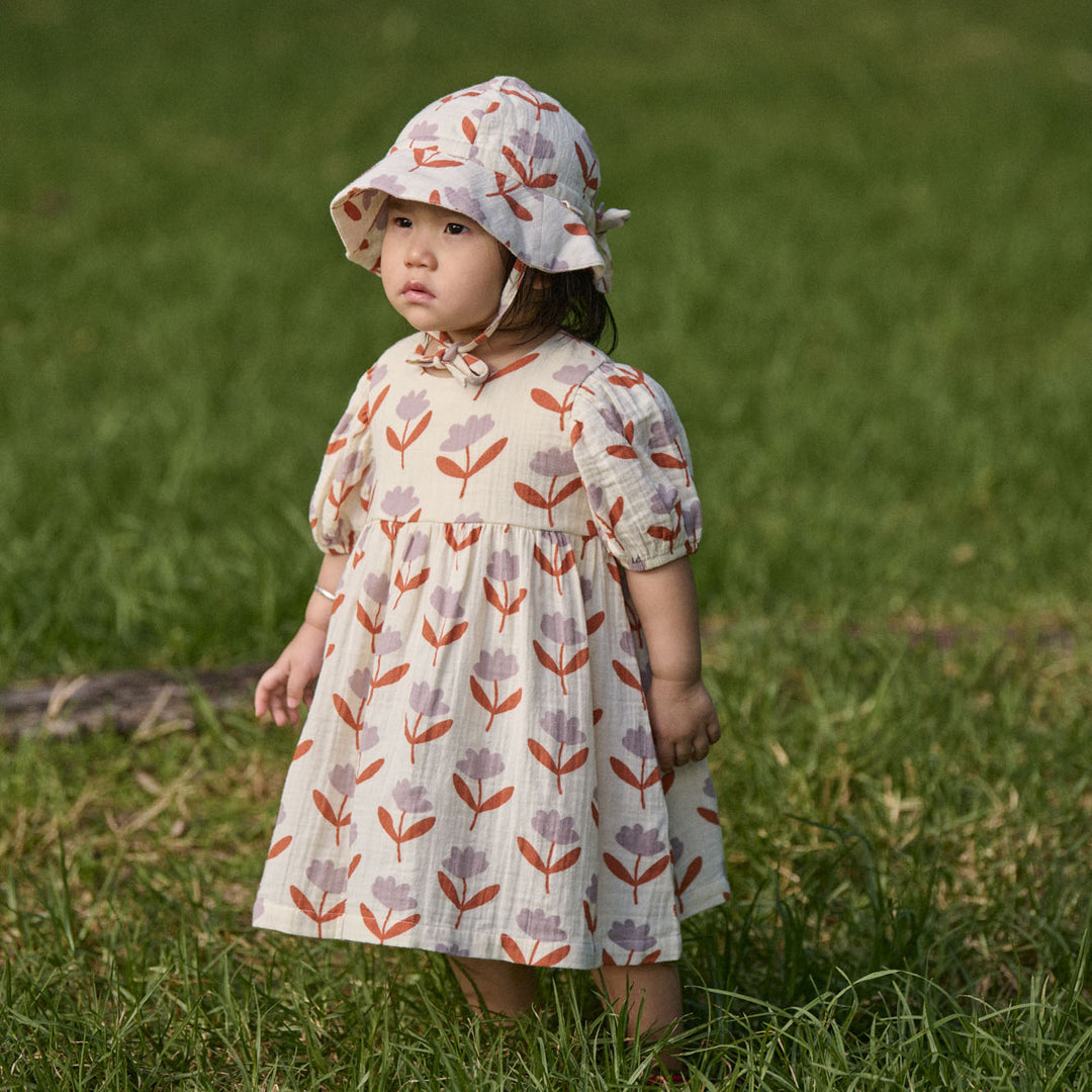 NATURE BABY - ALBERTINE DRESS MUSLIN: FLEURETTE PRINT [sz:6-12 MTHS]