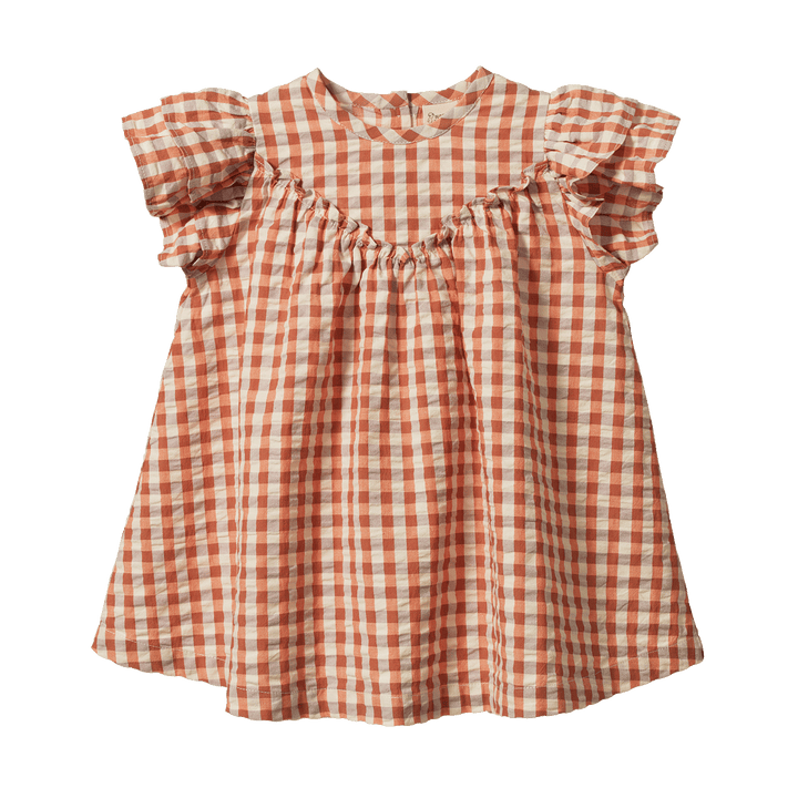 NATURE BABY - UNA DRESS: DANDELION GINGHAM [sz:6-12 MTHS]