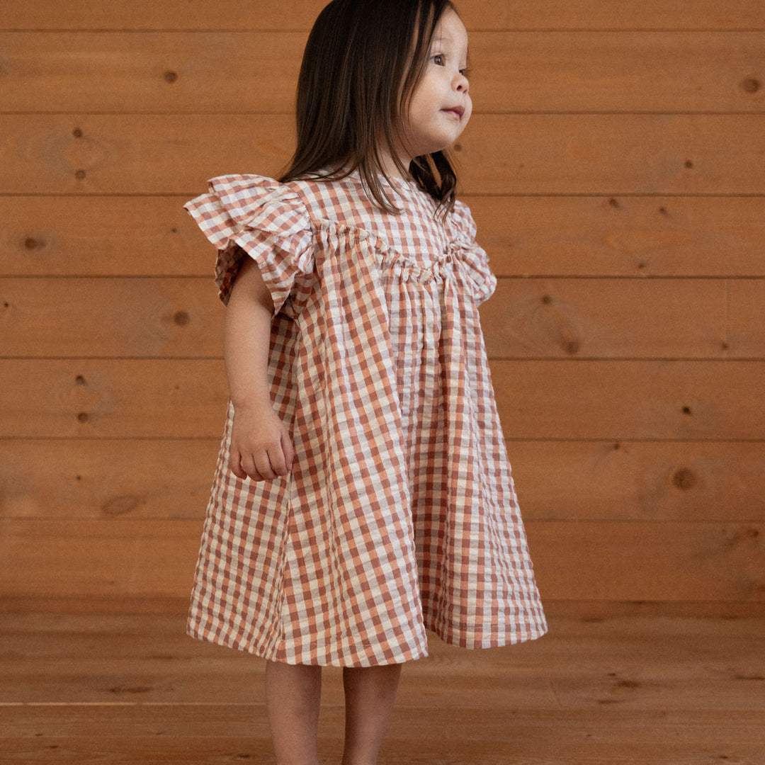 NATURE BABY - UNA DRESS: DANDELION GINGHAM [sz:6-12 MTHS]