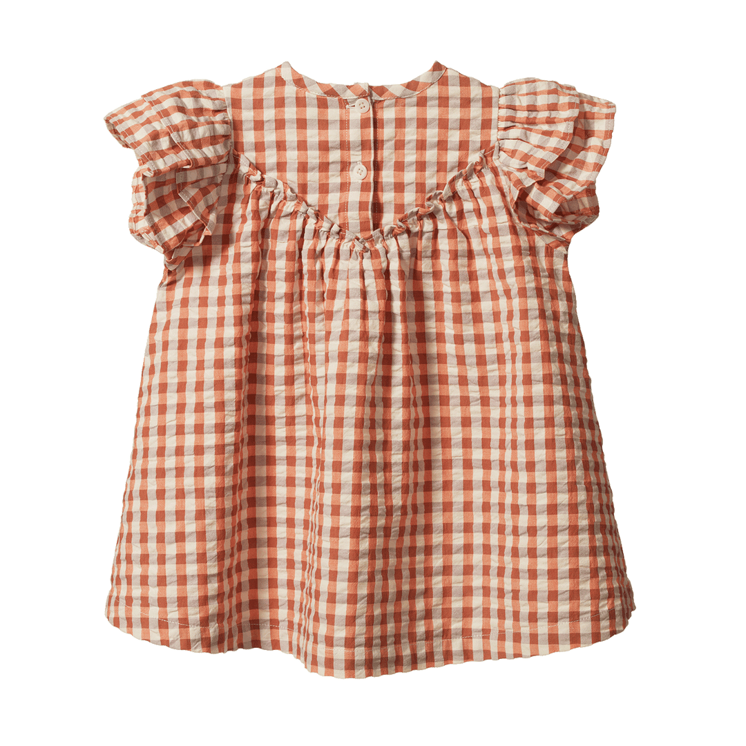 NATURE BABY - UNA DRESS: DANDELION GINGHAM [sz:6-12 MTHS]