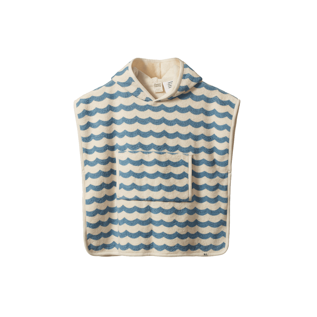 NATURE BABY - PONCHO TOWEL: WAVES PRINT [sz:1-2 YRS]