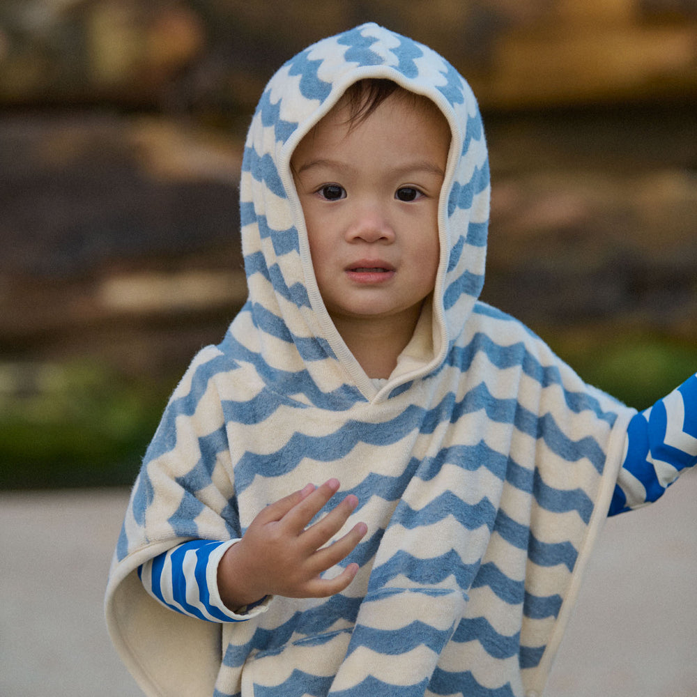 NATURE BABY - PONCHO TOWEL: WAVES PRINT [sz:1-2 YRS]