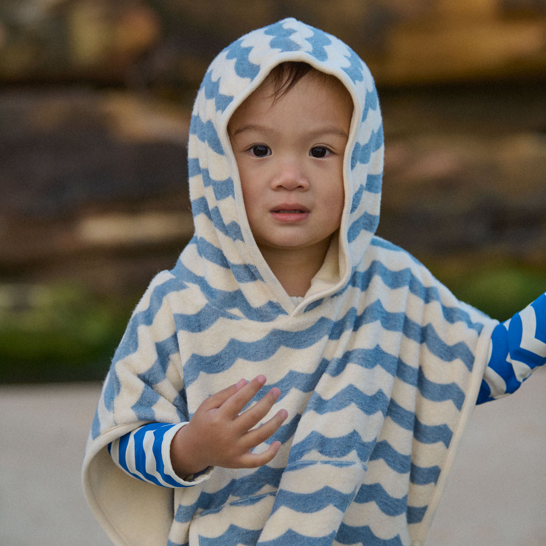 NATURE BABY - PONCHO TOWEL: WAVES PRINT [sz:1-2 YRS]