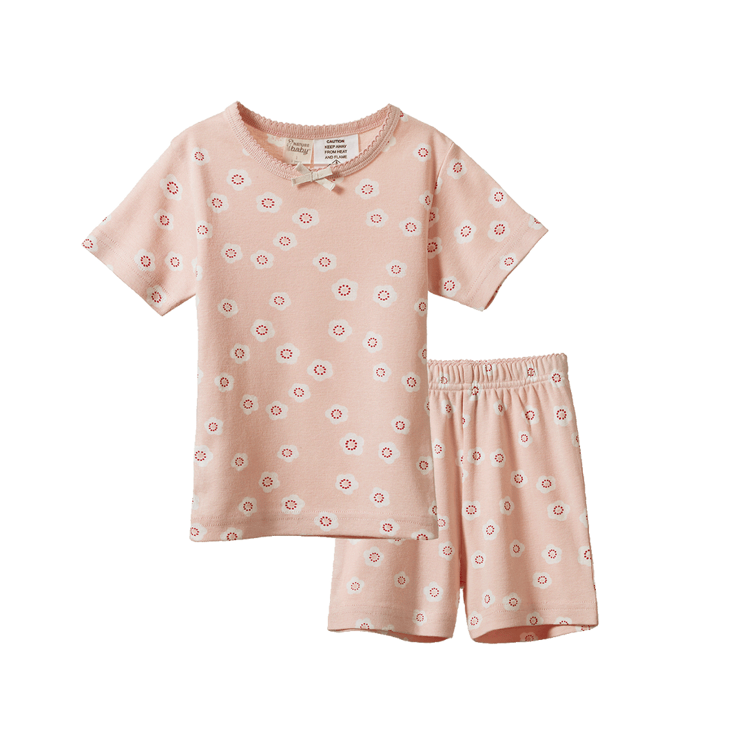 NATURE BABY - 2PC SHORTIE PYJAMA SET: FLORA STAMP ROSE DUST PRINT [sz:1 YR]