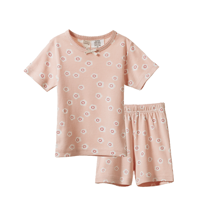 NATURE BABY - 2PC SHORTIE PYJAMA SET: FLORA STAMP ROSE DUST PRINT [sz:1 YR]