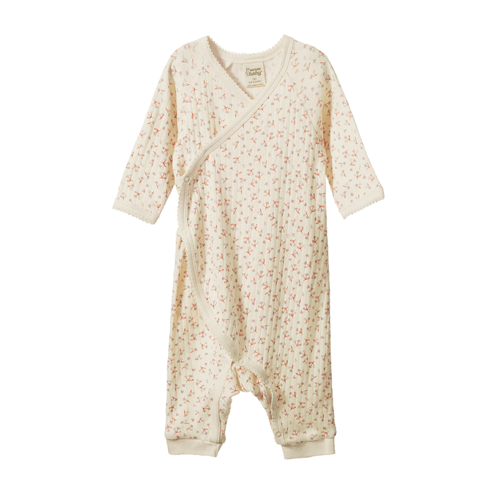 NATURE BABY - KIMONO STRETCH & GROW POINTELLE: DANDELION PRINT [sz:NB]