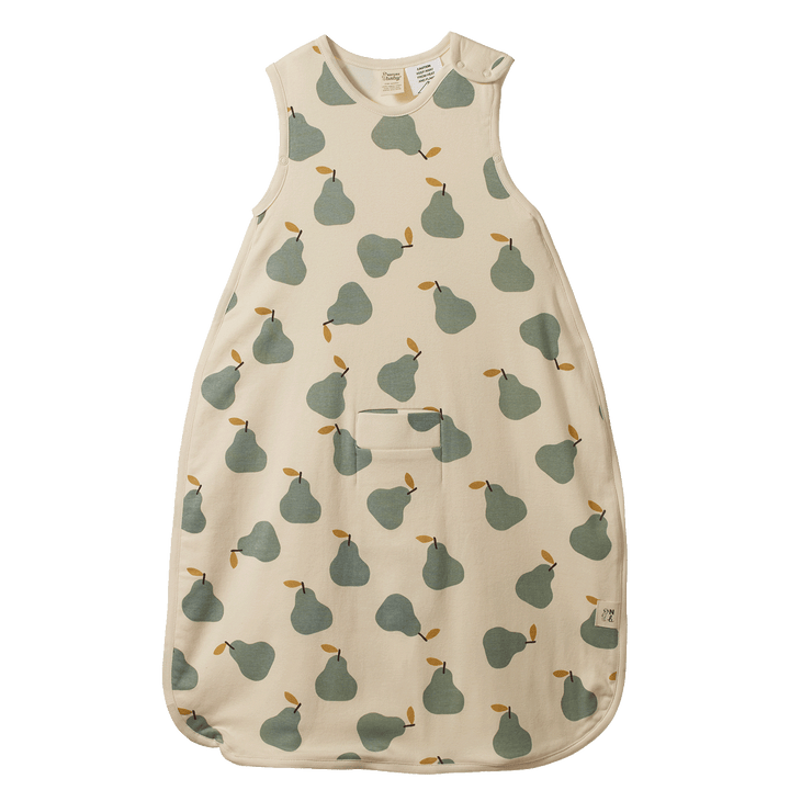 NATURE BABY - ORGANIC COTTON MERINO SLEEPING BAG: PEAR PRINT [sz:3-24 MTHS]