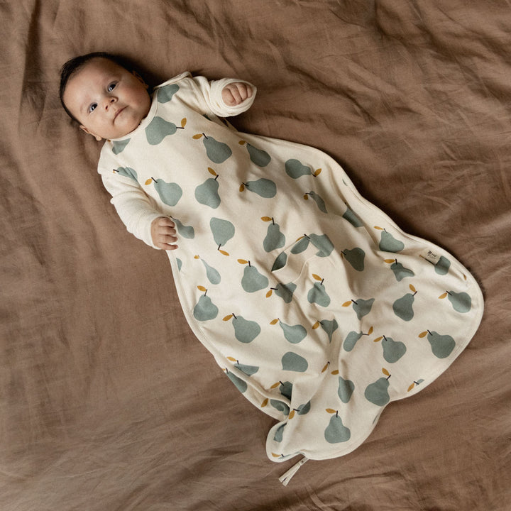 NATURE BABY - ORGANIC COTTON MERINO SLEEPING BAG: PEAR PRINT [sz:3-24 MTHS]