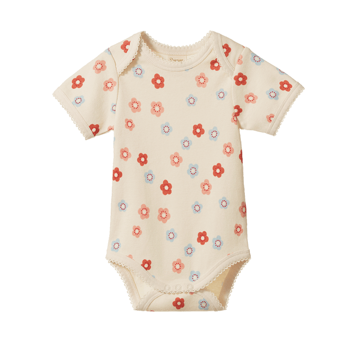 NATURE BABY - SHORT SLEEVE BODYSUIT: PETITE FLORA STAMP PRINT [sz:0-3 MTHS]