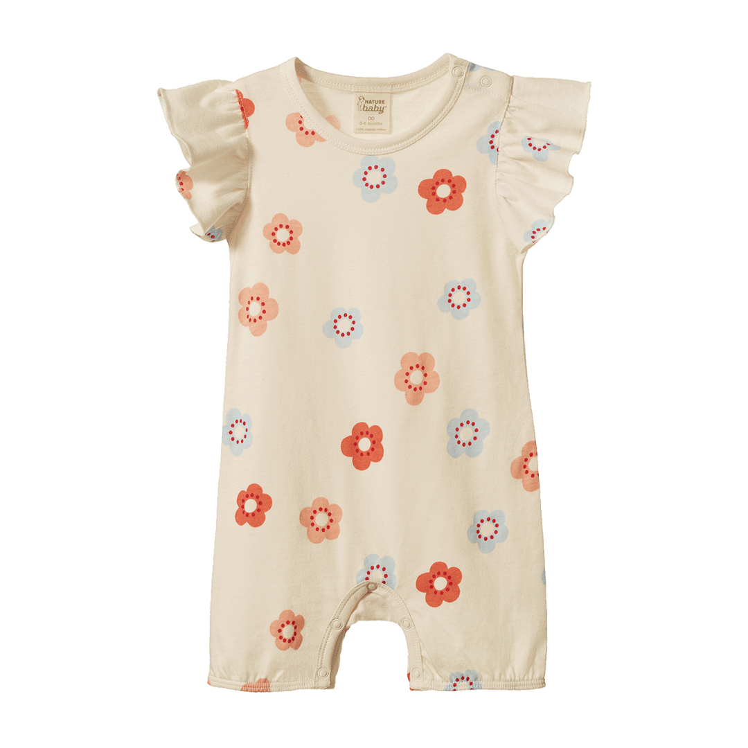 NATURE BABY - TILLY SUIT: FLORA STAMP PRINT [sz:0-3 MTHS]