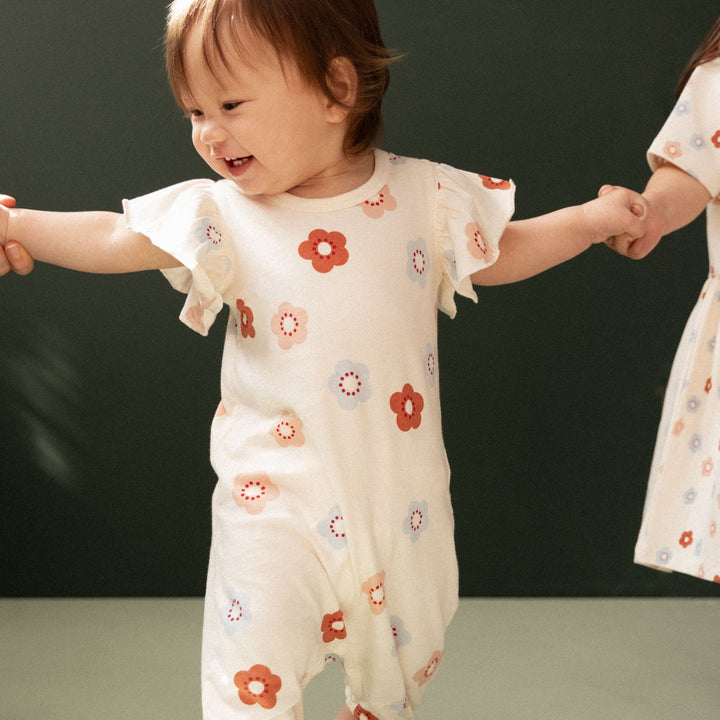 NATURE BABY - TILLY SUIT: FLORA STAMP PRINT [sz:0-3 MTHS]