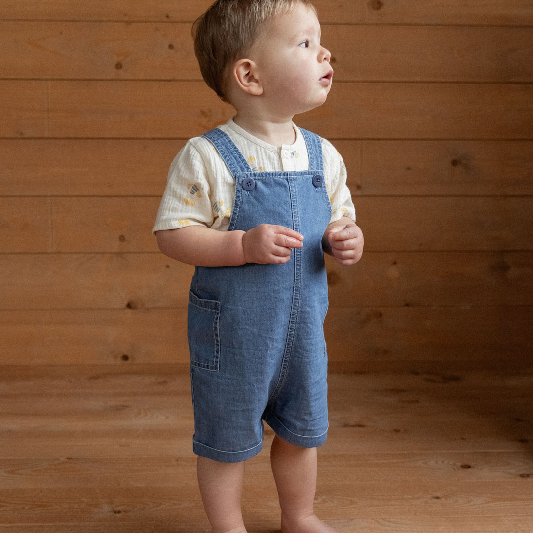 NATURE BABY - TUCKER OVERALLS: CHAMBRAY SKY [sz:6-12 MTHS]