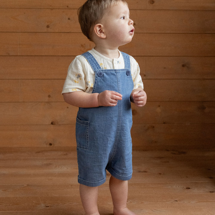 NATURE BABY - TUCKER OVERALLS: CHAMBRAY SKY [sz:6-12 MTHS]