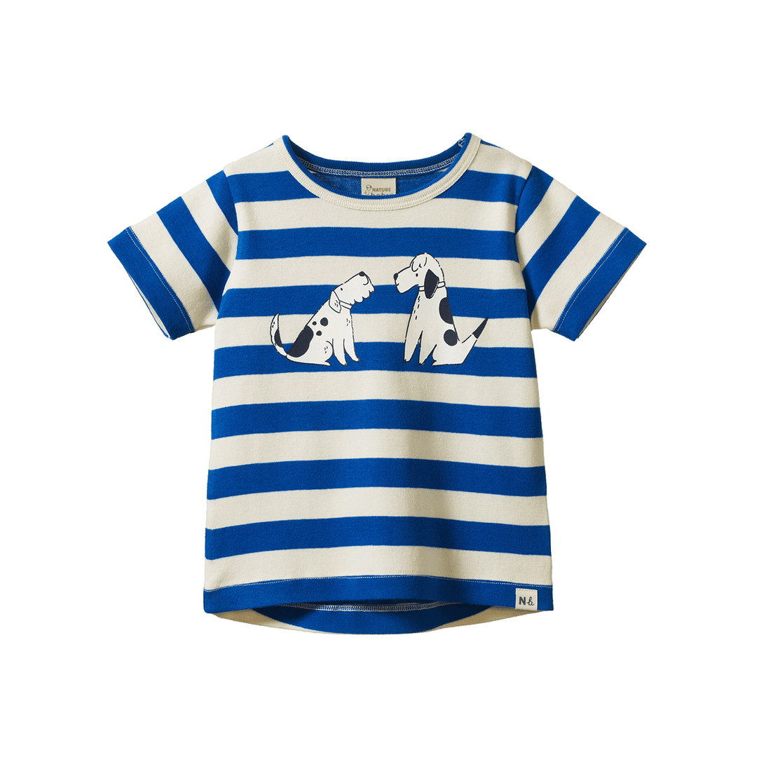 NATURE BABY - RIVER TEE: DOG WALK BLUE PRINT [sz:6-12 MTHS]