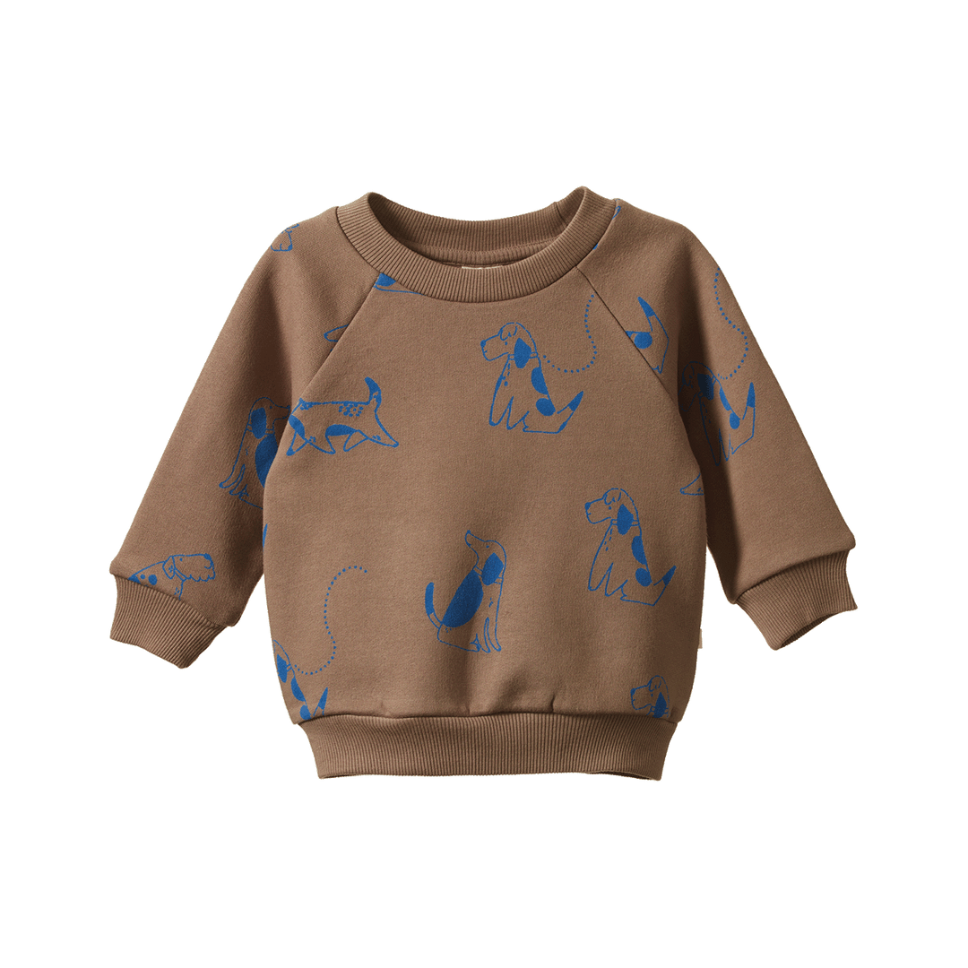 NATURE BABY - EMERSON SWEATER: DOG WALKS PRINT [sz:6-12 MTHS]