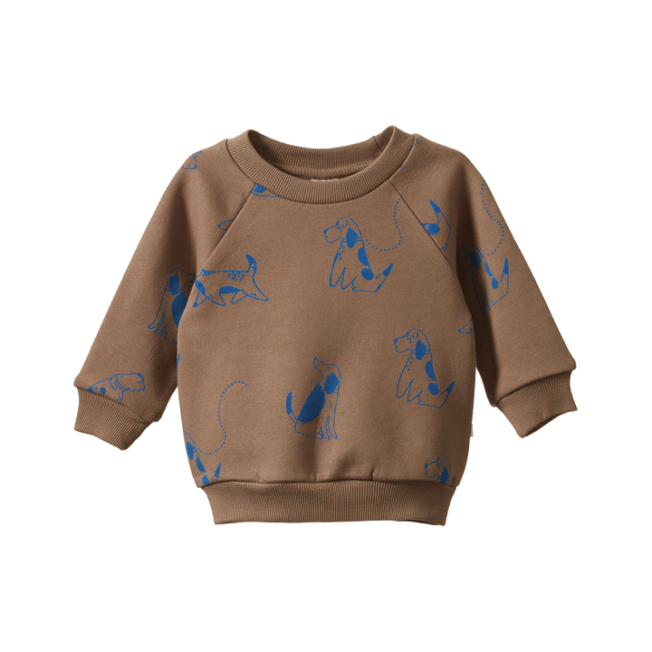 NATURE BABY - EMERSON SWEATER: DOG WALKS PRINT [sz:6-12 MTHS]