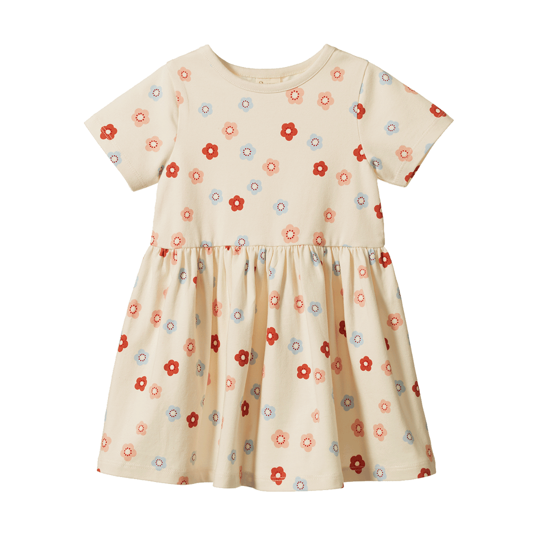 NATURE BABY - SATURDAY DRESS: PETITE FLORA  STAMP PRINT [sz:6-12 MTHS]