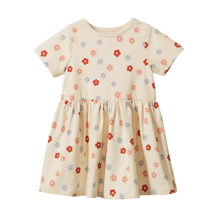 NATURE BABY - SATURDAY DRESS: PETITE FLORA  STAMP PRINT [sz:6-12 MTHS]