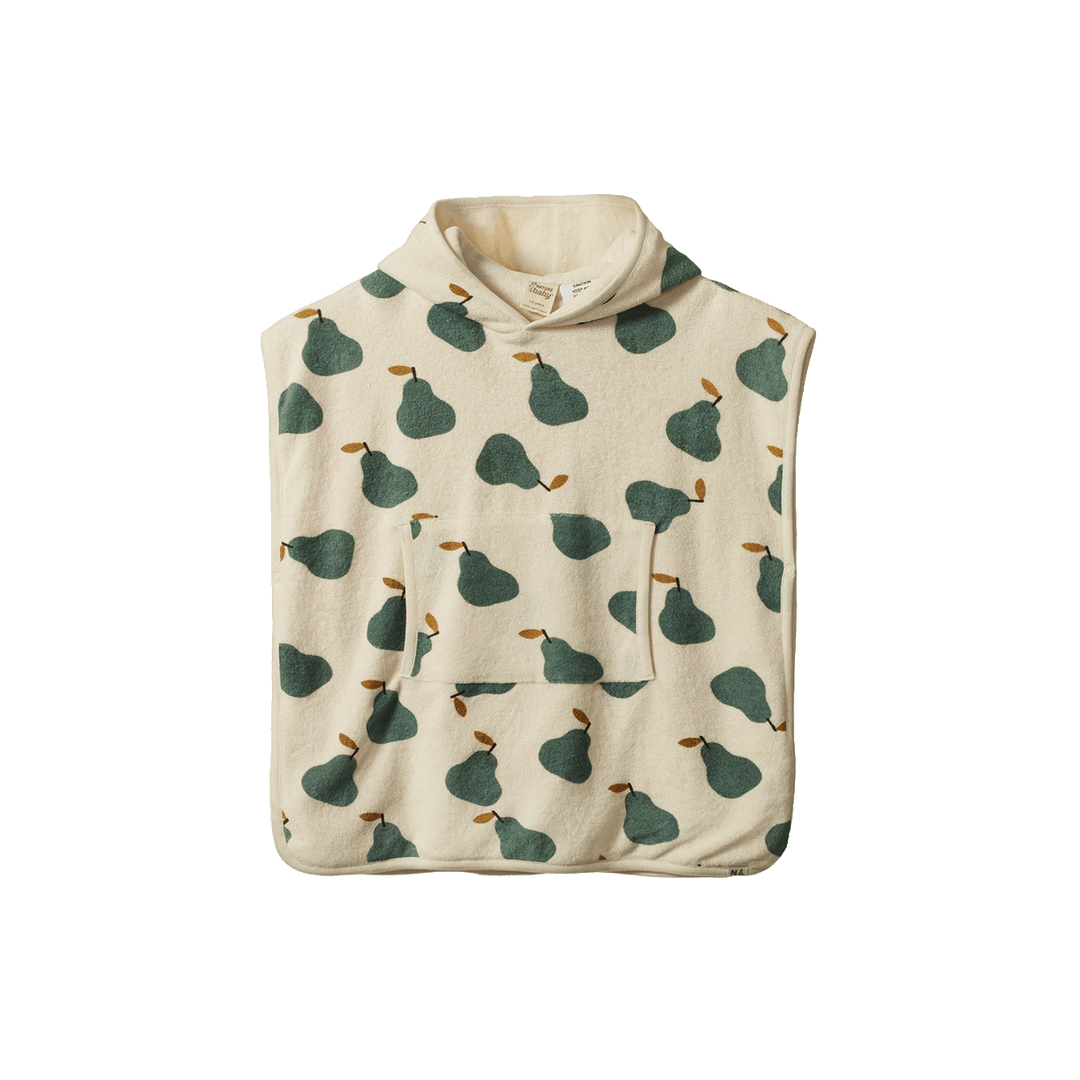 NATURE BABY - ORGANIC COTTON PONCHO TOWEL: PEAR PRINT TERRY [sz:1-2 YR]