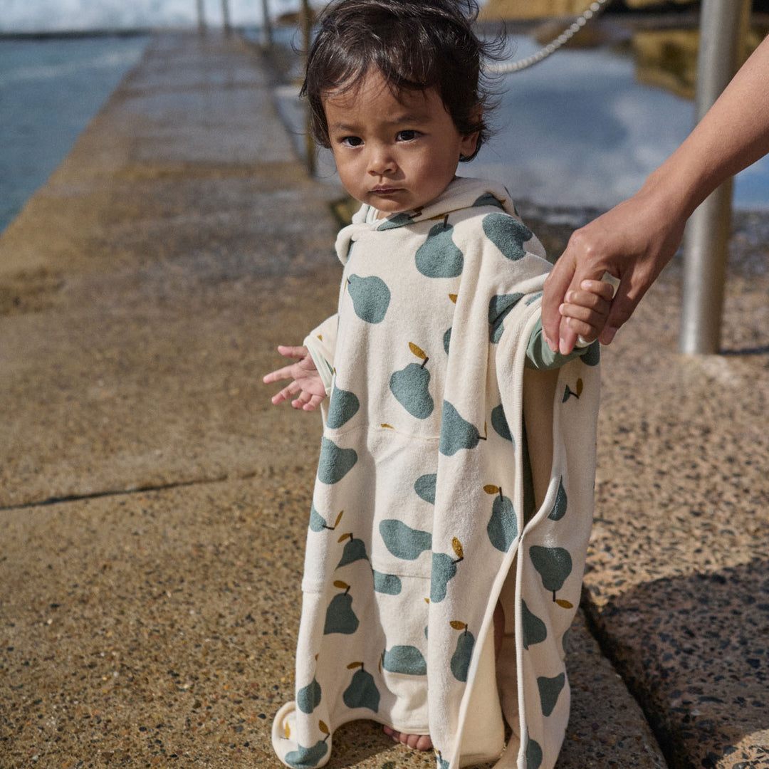 NATURE BABY - ORGANIC COTTON PONCHO TOWEL: PEAR PRINT TERRY [sz:1-2 YR]