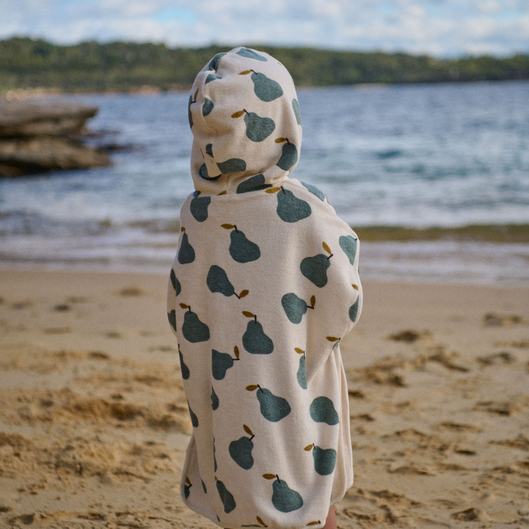 NATURE BABY - ORGANIC COTTON PONCHO TOWEL: PEAR PRINT TERRY [sz:1-2 YR]