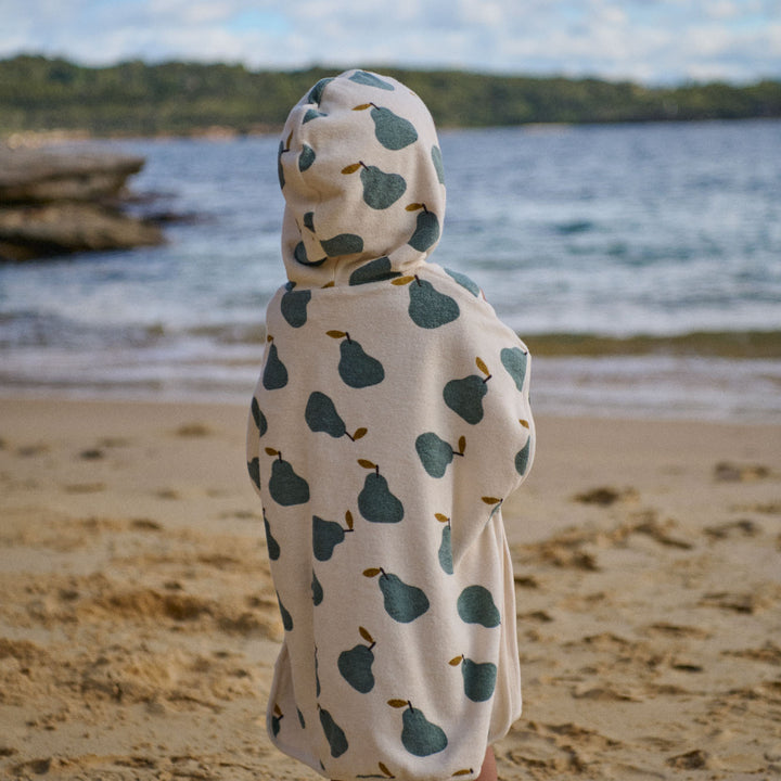 NATURE BABY - ORGANIC COTTON PONCHO TOWEL: PEAR PRINT TERRY [sz:1-2 YR]