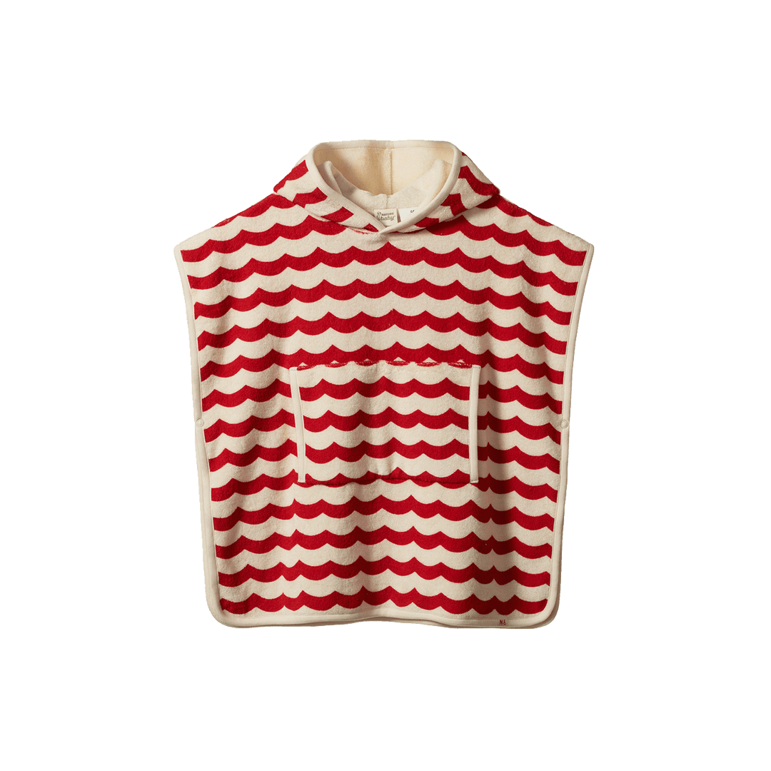 NATURE BABY - PONCHO TOWEL: WAVES RED PRINT [sz:1-2 YRS]